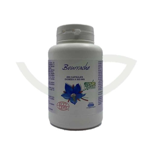 Bourrache Bio 200 capsules 503mg GPH souplesse des cheveux Maroc Avant Bourrache Bio 200 capsules 503mg GPH souplesse des cheveux Maroc Avant