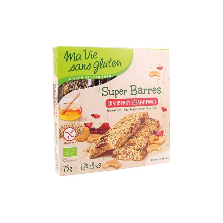 Barres sésame cranberry pavot 75g Ma Vie Sans Gluten épicerie sucrée maroc