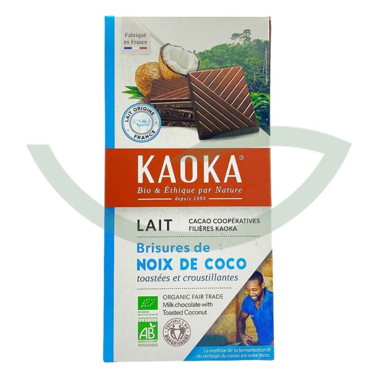 Chocolat lait 38% noix de coco 100g Kaoka Bio Maroc avant Chocolat lait 38% noix de coco 100g Kaoka Bio Maroc avant