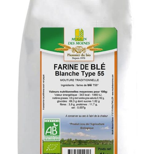 Farine de blé pâtissière T55 1Kg Moulin des Moines Aliment bio Maroc Farine de blé pâtissière T55 1Kg Moulin des Moines Aliment bio Maroc