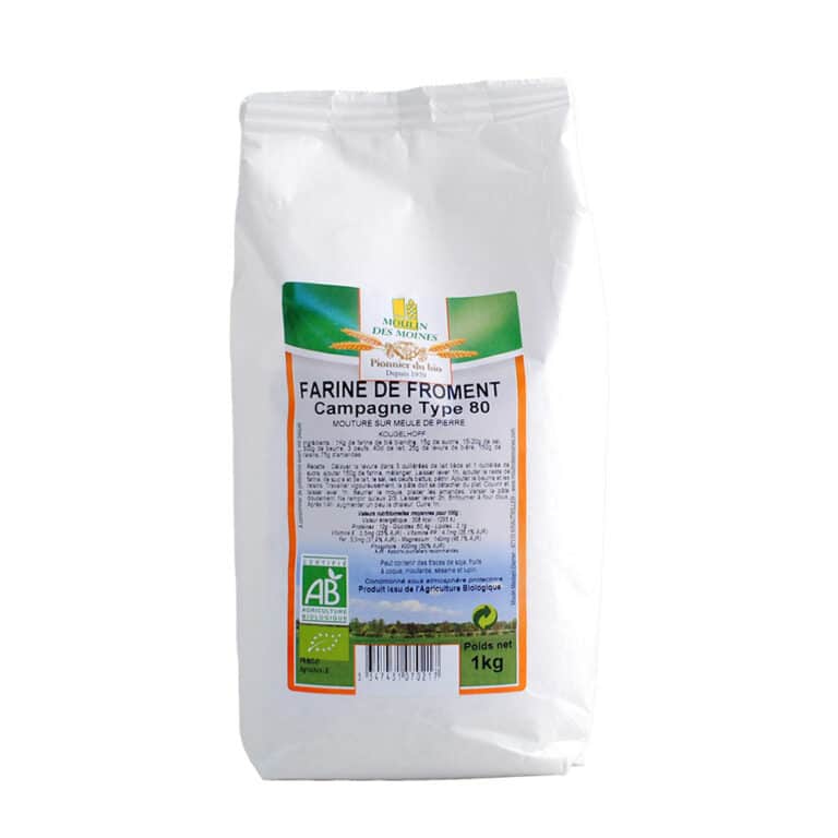 Farine de blé T80 1Kg Moulin des Moines Aliment bio Maroc Farine de blé T80 1Kg Moulin des Moines Aliment bio Maroc