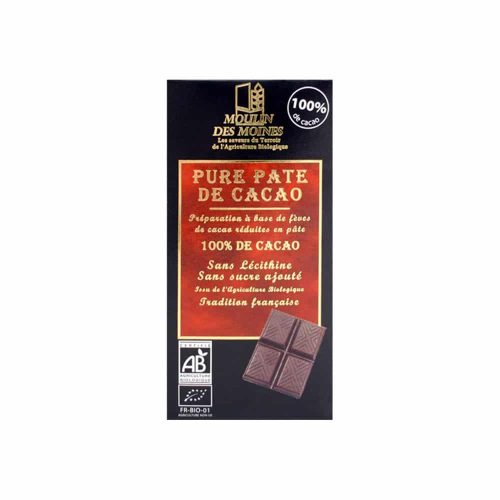 Tablette de chocolat pour diabétique 100g Moulin des Moines aliment bio Maroc