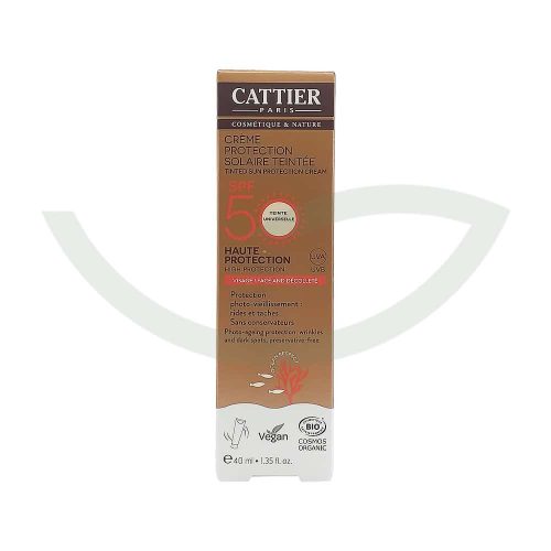 Crème Solaire Teintée SPF50 Cattier 40ml Anti-âge Maroc