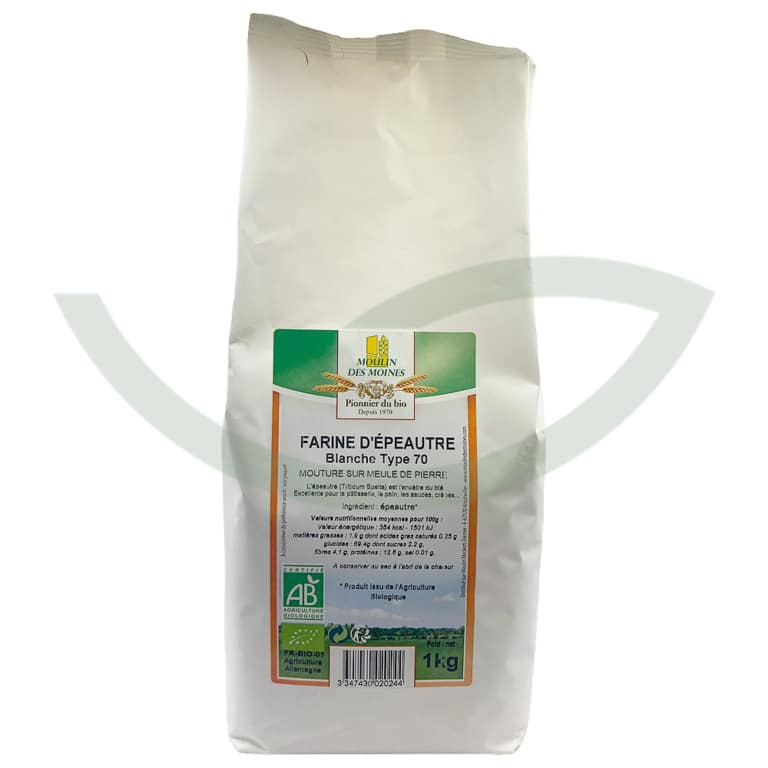 Farine d'épeautre blanche 1Kg Moulin des Moines Aliment bio Maroc Farine d'épeautre blanche 1Kg Moulin des Moines Aliment bio Maroc