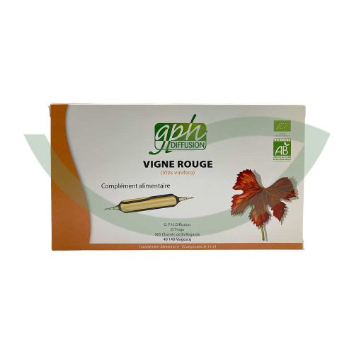 Vigne rouge bio 20 ampoules 15ml GPH Diffusion meilleure circulation sanguine Maroc Avant