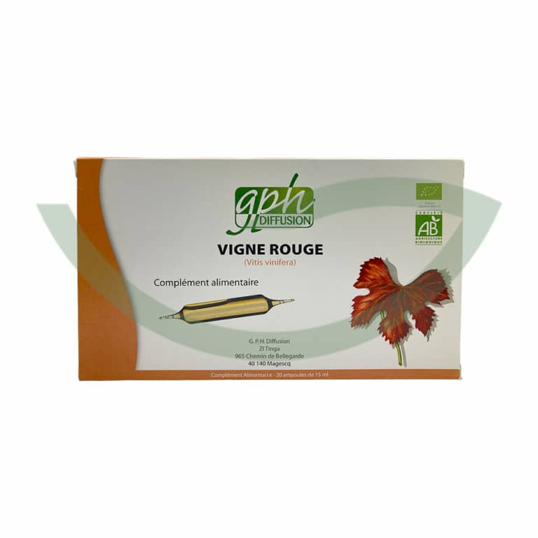 Vigne rouge bio 20 ampoules 15ml GPH Diffusion meilleure circulation sanguine Maroc Avant Vigne rouge bio 20 ampoules 15ml GPH Diffusion meilleure circulation sanguine Maroc Avant