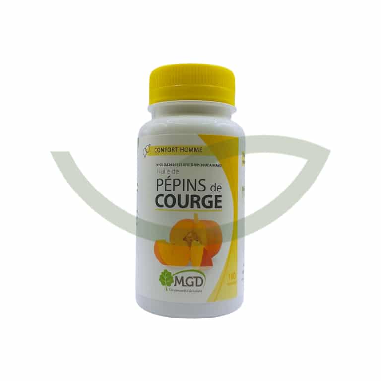 Huile de Pépins de Courge 100 capsules MGD Pour le fonctionnement normale de la prostate Maroc Huile de Pépins de Courge 100 capsules MGD Pour le fonctionnement normale de la prostate Maroc