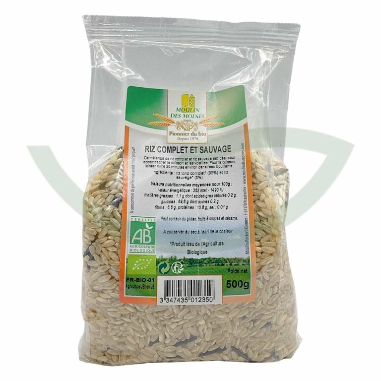Riz sauvage complet 500g Moulin des Moines Aliment bio Maroc Riz sauvage complet 500g Moulin des Moines Aliment bio Maroc