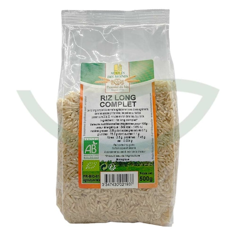 Riz long complet 500G Moulin des moines Aliment bio Maroc Riz long complet 500G Moulin des moines Aliment bio Maroc
