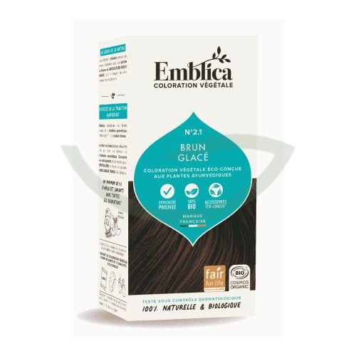 Coloration végétale Brun glacé 100g Emblica Renforce les cheveux Maroc