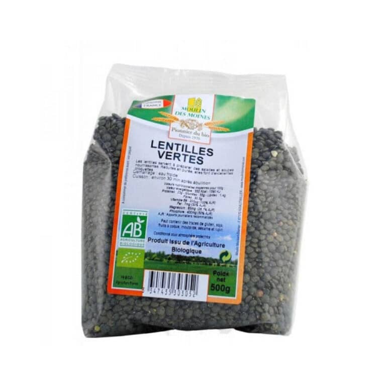Lentilles vertes 500g Moulin des moines Aliment bio Maroc