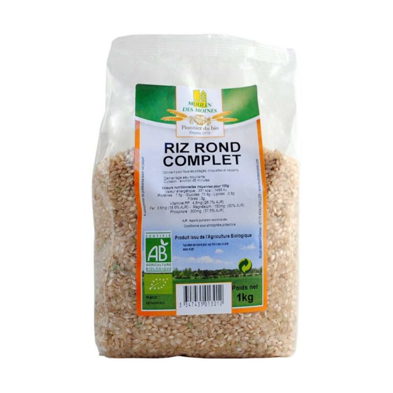 Riz rond complet 1kg Moulin des moines Aliment Maroc