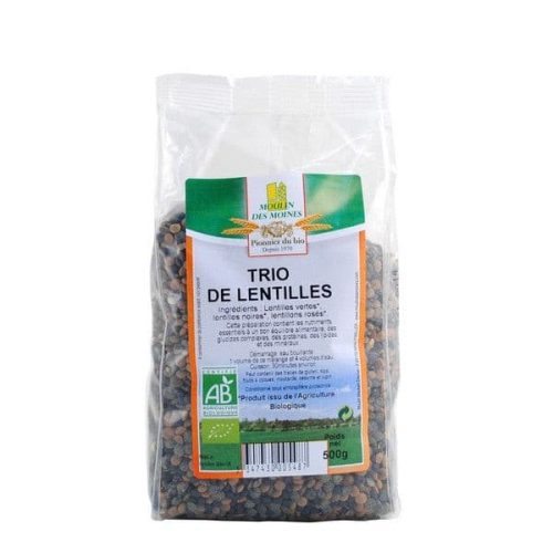 Trio de lentilles 500g Moulin des moines Aliment bio Maroc Trio de lentilles 500g Moulin des moines Aliment bio Maroc