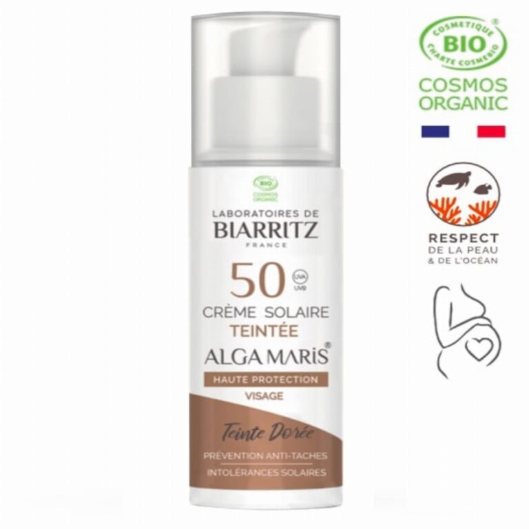 Crème solaire spf50 dorée 50ml Laboratoires de Biarritz Protection solaire Maroc