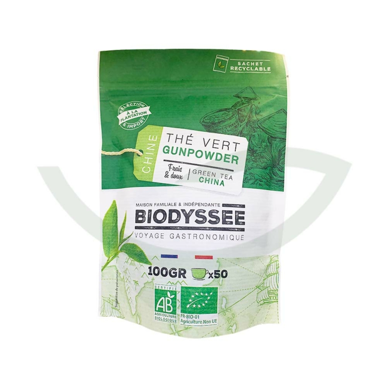 Thé vert gunpowder 100g Biodyssée Bio Marocachets-biodyssee-bio-maroc Thé vert gunpowder 100g Biodyssée Bio Maroc