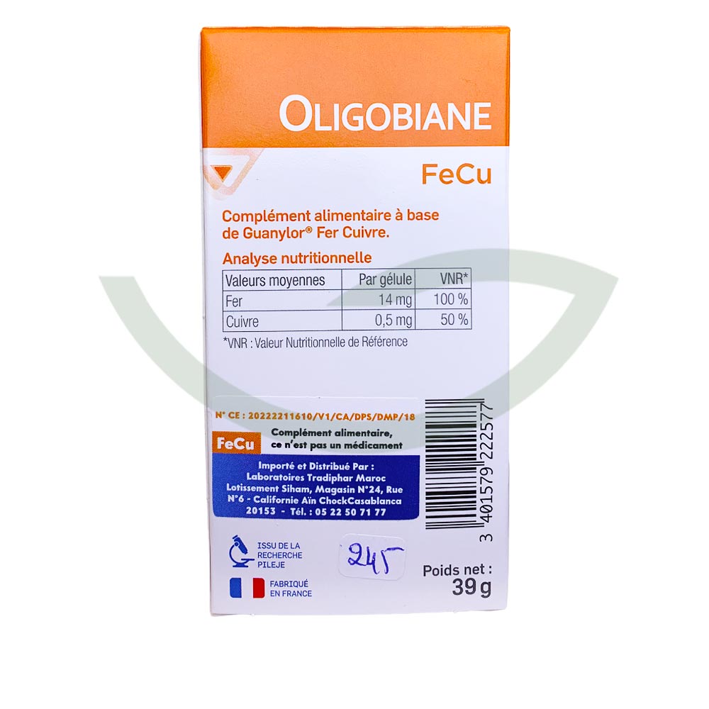 Oligobiane FeCu 90 gélules PiLeJe Réduction de fatigue Maroc