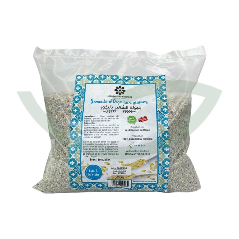 Semoule d'orge aux graines 500g Les douceurs du Maroc Céréales bio Maroc Semoule d'orge aux graines 500g Les douceurs du Maroc Céréales bio Maroc
