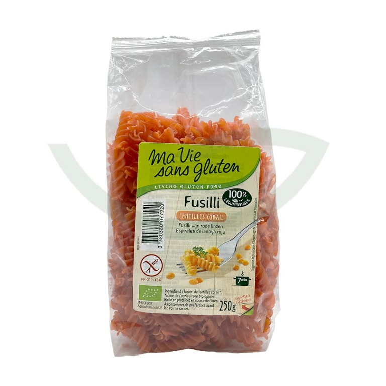 Fusilli lentilles corail 250g Ma vie sans Gluten Pâtes bio Maroc