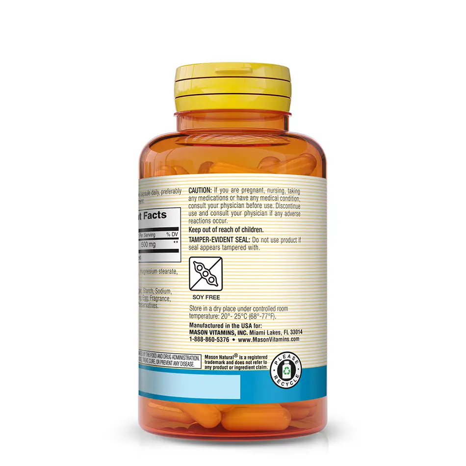 L-Tryptophane - 60 capsules - 500 mg - côté - Mason Natural-Maroc L-Tryptophane - 60 capsules - 500 mg - côté - Mason Natural-Maroc