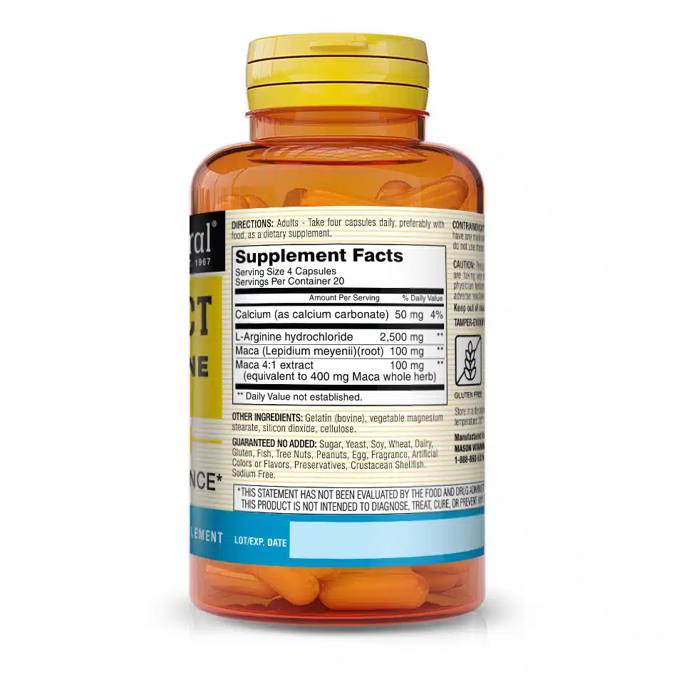 Vein Erect avec L-Arginine & Maca - 80 Capsules - arrière - Mason Natural-Maroc Vein Erect avec L-Arginine & Maca - 80 Capsules - arrière - Mason Natural-Maroc