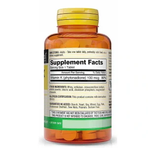 Vitamine K - 100 mcg - 100 comprimés - arrière - Mason Natural-Maroc Vitamine K - 100 mcg - 100 comprimés - arrière - Mason Natural-Maroc