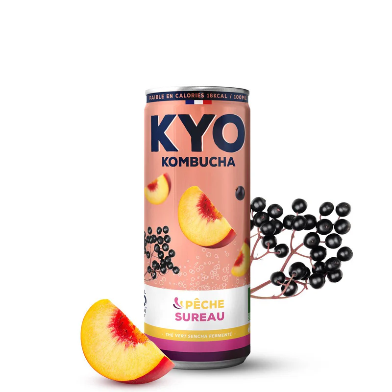 Canette Pêche Sureau Kombucha – 33cl – Kyo