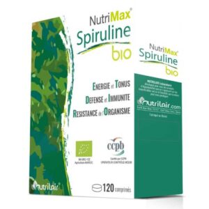 NutriMax Spiruline 120 comprimés de marque Nutrilair, complément alimentaire bio Maroc.