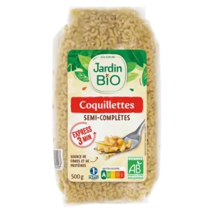 Coquillettes semi-complètes 500g Jardin Bio Cuisson rapide Maroc