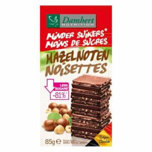 Tablette Moins de Sucres Chocolat Noisettes 85g Damhert Nutrition sans gluten Maroc