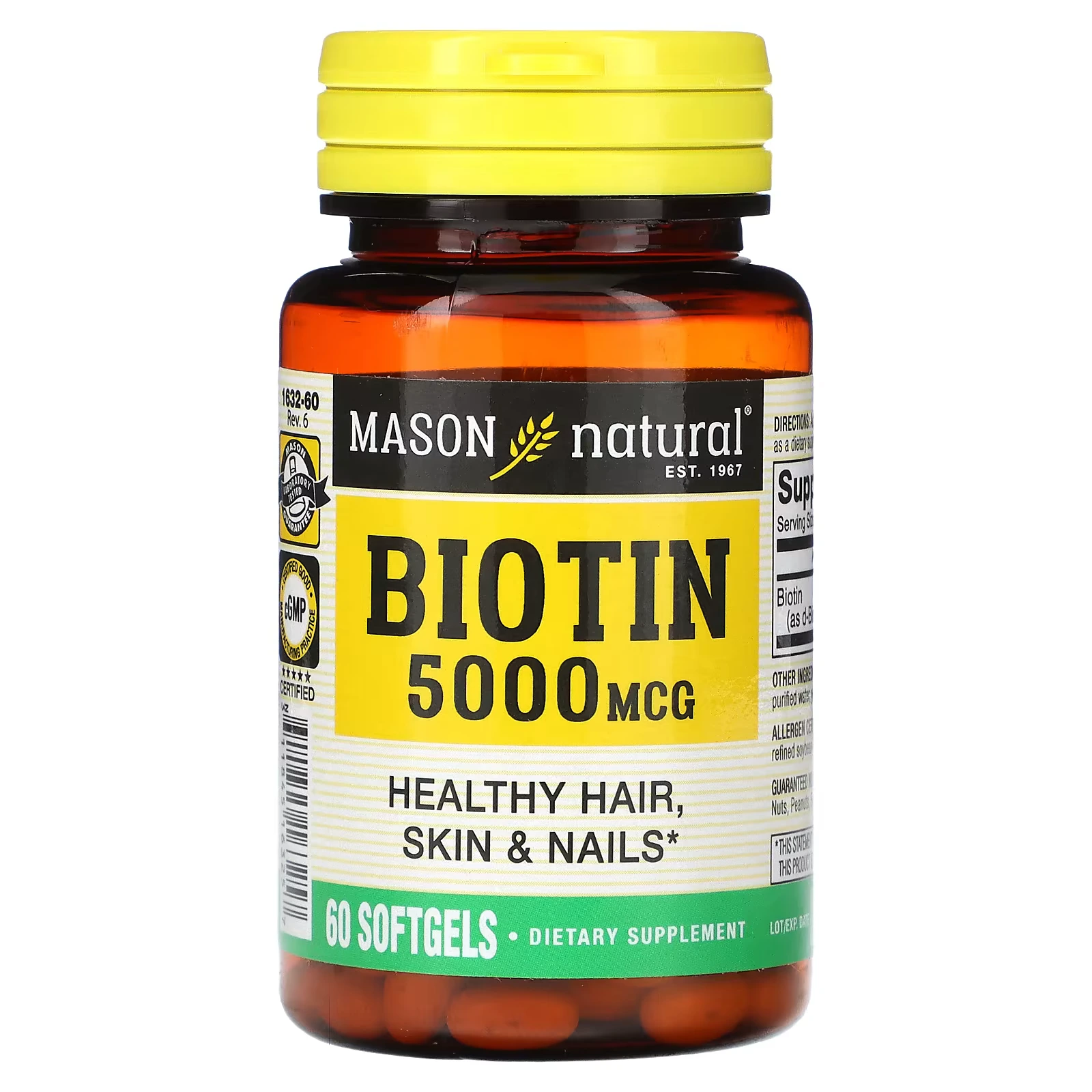 Biotin 5000 mcg – 60 gélules – Mason Natural