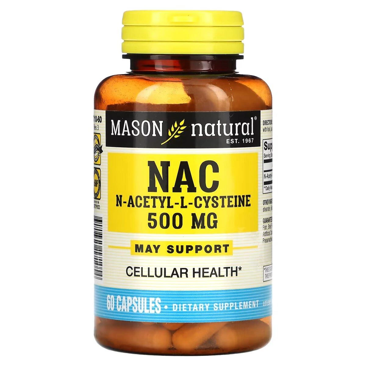 NAC N-Acetyl L-Cystéine 500 mg – 60 capsules – Mason Natural