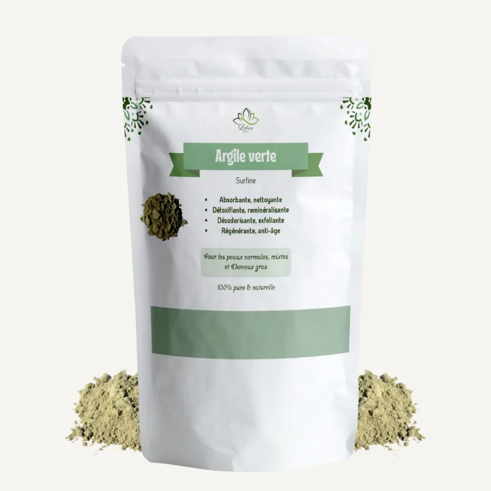 Argile verte 100 g Lotus Bio packshot sachet ou pot