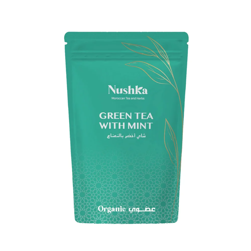 Green Tea With Mint 30 g Nushka infusion en feuilles Packshot Green Tea With Mint 30 g de Nushka feuilles sèches