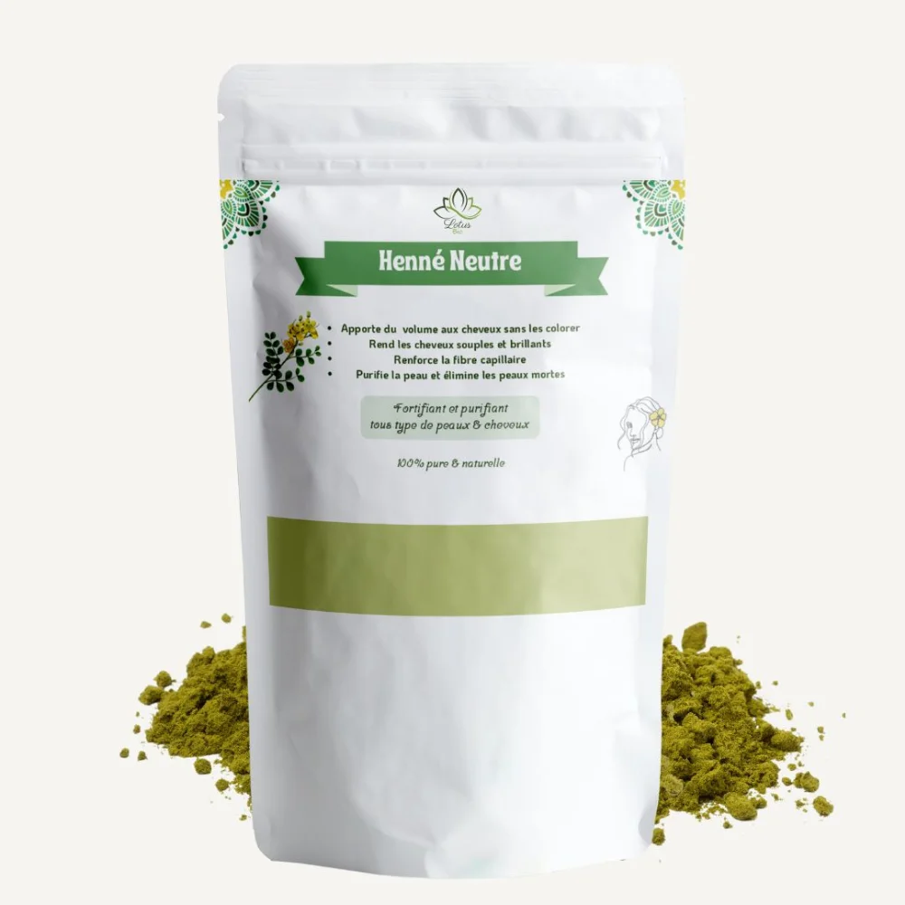Sachet de henné neutre Lotus Bio 100 g pour soin du cheveu