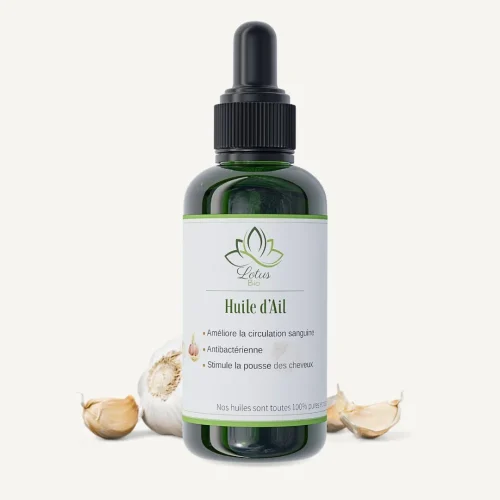 Huile d’ail – 50 ml – Lotus Bio Huile d’ail 50 ml Lotus Bio packshot flacon en verre ambré
