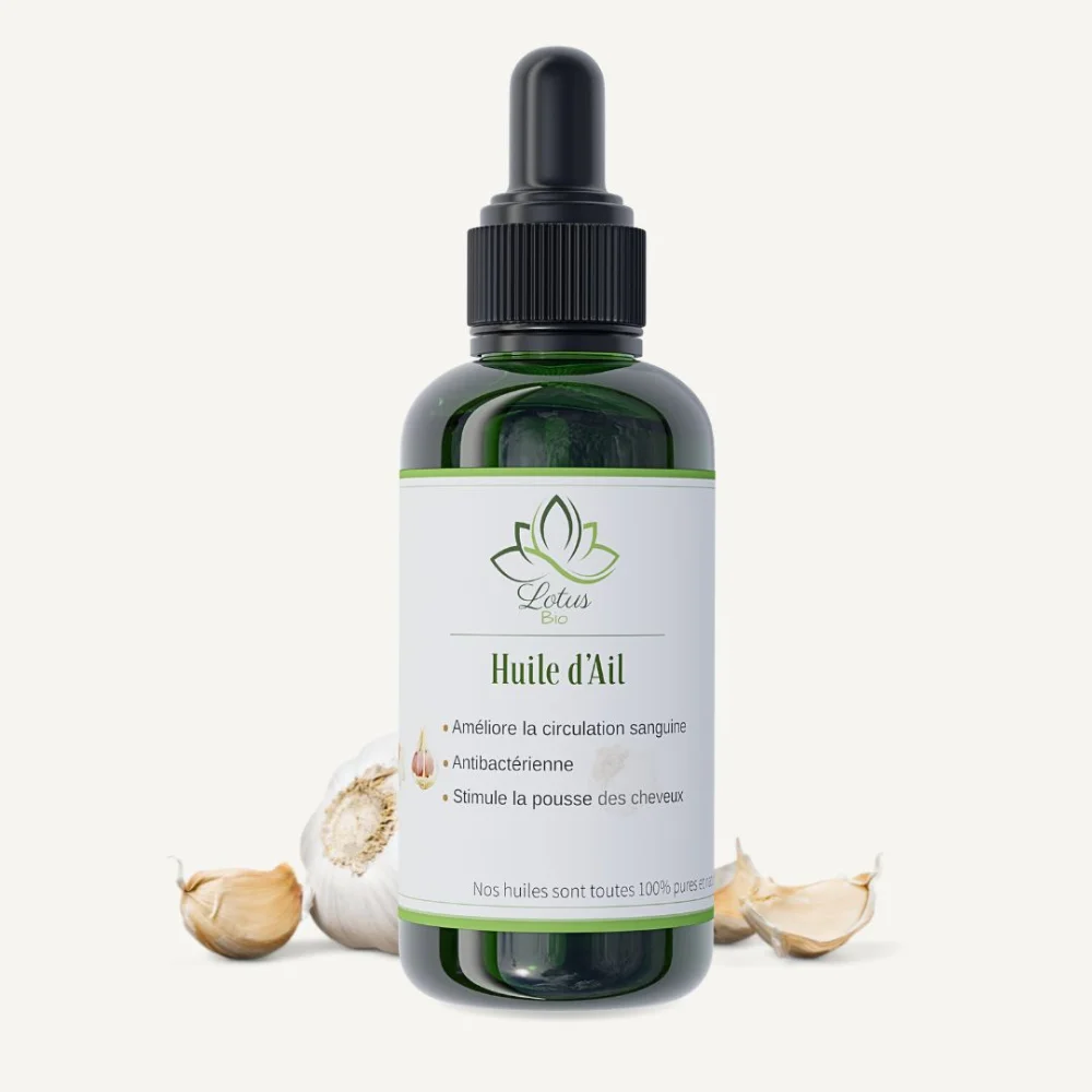 Huile d’ail 50 ml Lotus Bio Huile d’ail 50 ml Lotus Bio packshot flacon en verre ambré