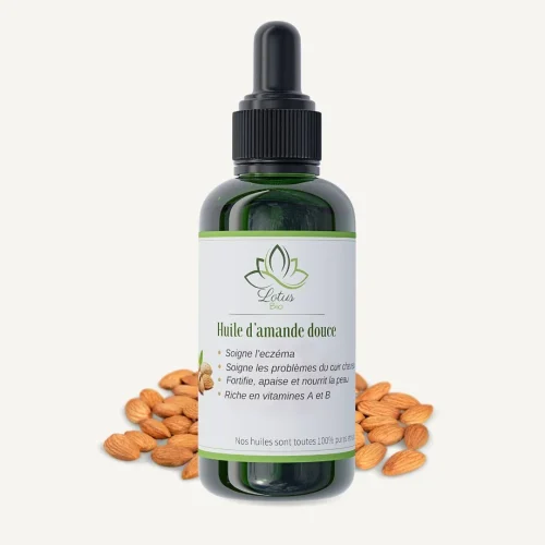 Huile d’amande 50 ml Lotus Bio packshot flacon en verre ambré