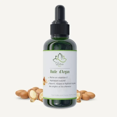 Huile d’argan 50 ml Lotus Bio packshot flacon en verre ambré