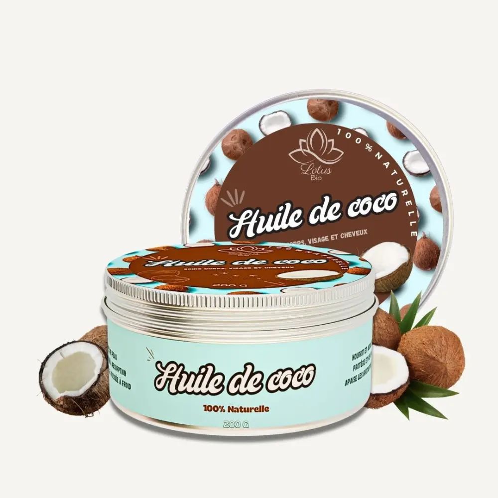 Huile de coco 200 g Lotus Bio packshot pot en verre ou plastique