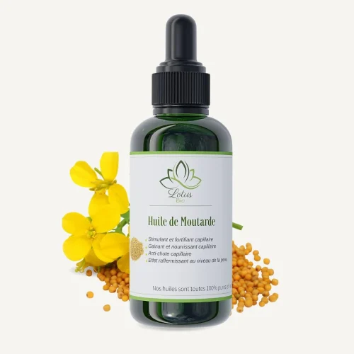 Huile de moutarde 50 ml Lotus Bio packshot flacon en verre ambré