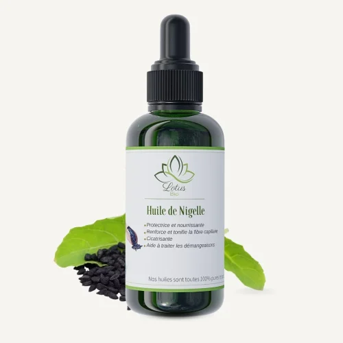 Huile de nigelle – 50 ml – Lotus Bio Huile de nigelle 50 ml Lotus Bio packshot flacon en verre ambré