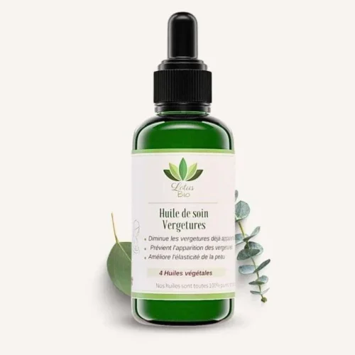Huile de soin Anti-vergetures – 50 ml – Lotus Bio Huile de soin anti-vergetures 50 ml Lotus Bio packshot flacon
