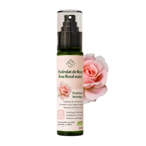 Hydrolat de rose de damas – 170 ml – Lotus Bio Flacon d'hydrolat de rose de Damas Lotus Bio 170 ml