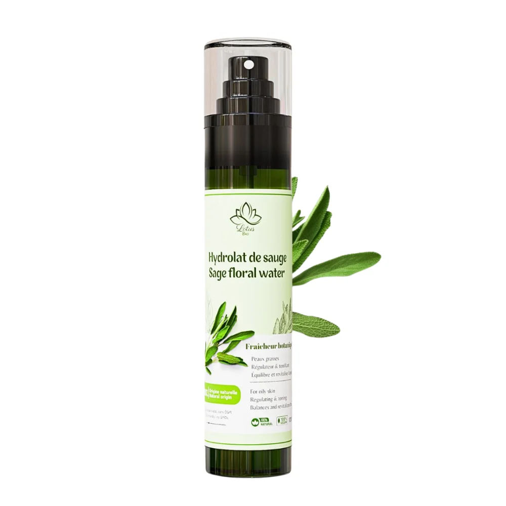Hydrolat de sauge 170 ml Lotus Bio Bouteille de 170 ml d'hydrolat de sauge officinale Lotus Bio