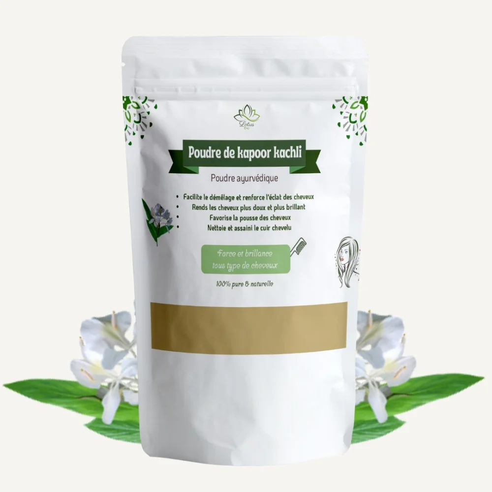 Packshot du sachet de poudre de kapoor kachli Lotus Bio de 100 g sur fond blanc