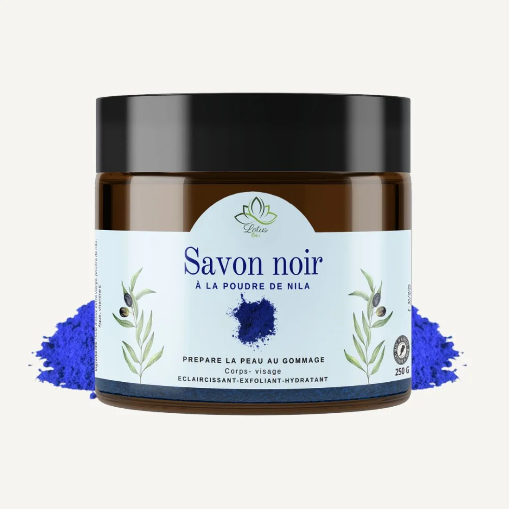 Savon noir à la poudre de nila 250 g Lotus Bio Pot de savon noir bleu à la poudre de nila Lotus Bio 250 g