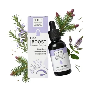 Flacon 10 ml TEO-BOOST en verre avec compte-gouttes et étiquette