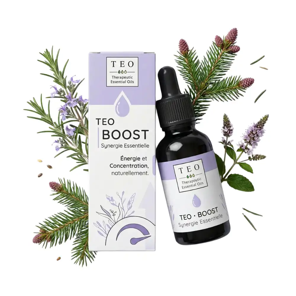 Flacon 10 ml TEO-BOOST en verre avec compte-gouttes et étiquette