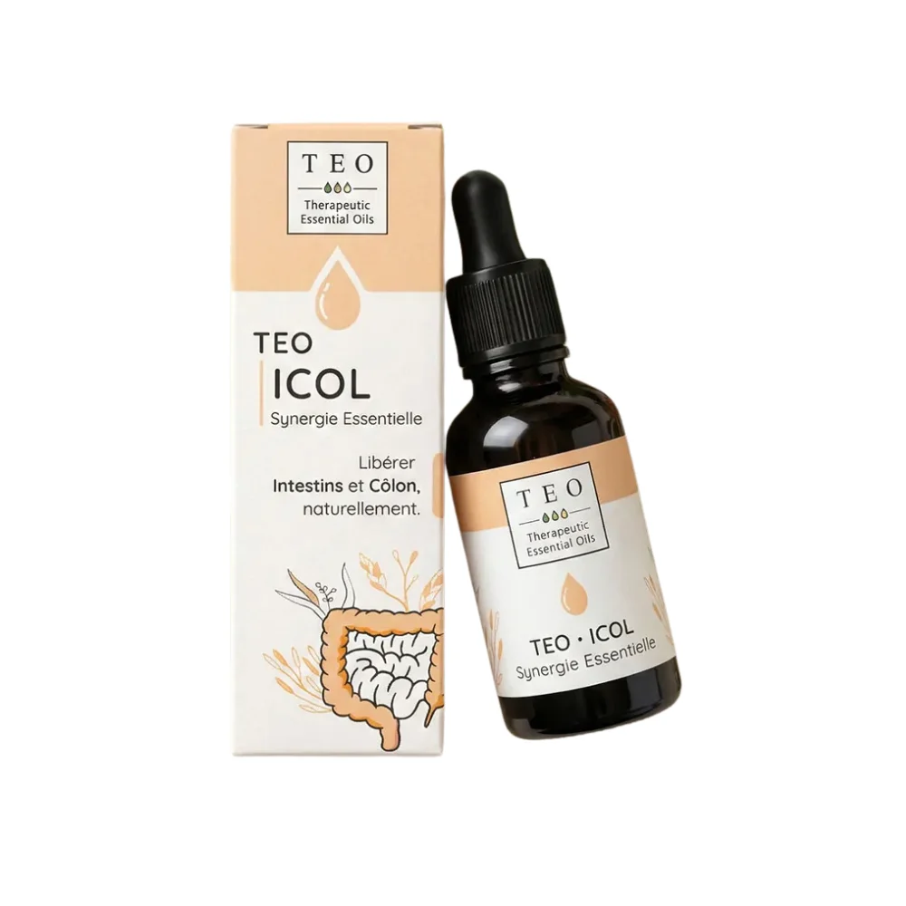 Synergie d’huiles essentielles TEO-ICOL– 10 ml – Teo Flacon 10 ml TEO-ICOL en verre avec bouchon compte-gouttes et étiquette