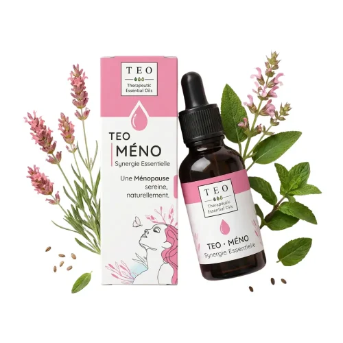 Flacon TEO-MENO 10 ml en verre avec étiquette et bouchon compte-gouttes